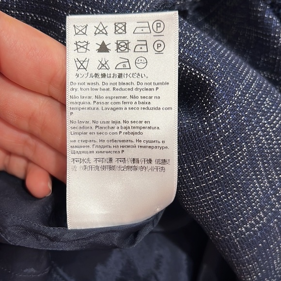 Escada - Navy & White Cotton Tweed Shift Dress w/ Fringe Detail Size 40 - Picture 10 of 11